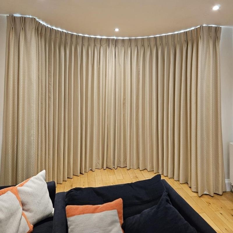 Curved window curtain installation