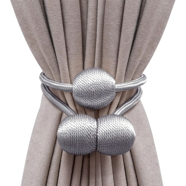 Curtain tie-back installed in modern living room