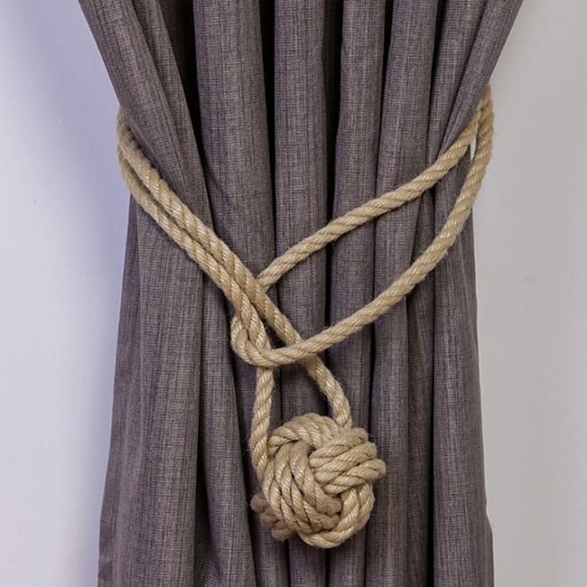 Minimalist rope tie-back installed in study