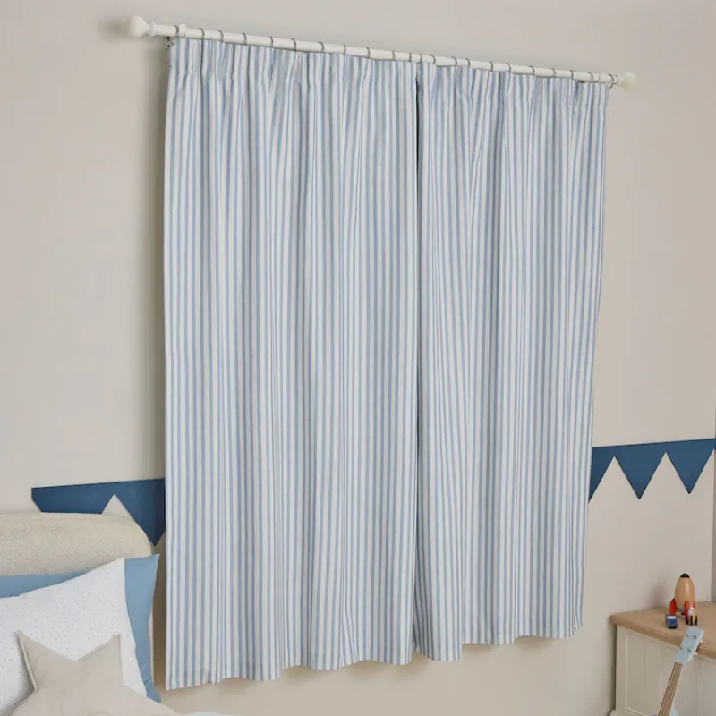 Blue Stripe Pencil Pleat Blackout Curtains