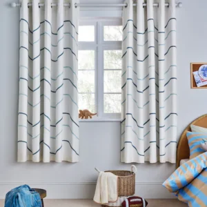 Blue Tuffted Wiggle Eyelet Blackout Curtains