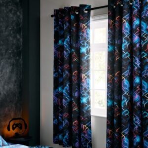 Neon Blue Eyelet Blackout Curtains