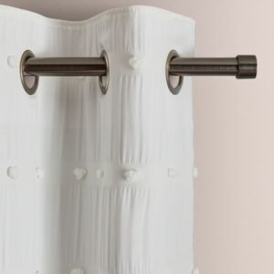 White Bobble Pom Eyelet Blackout Curtains