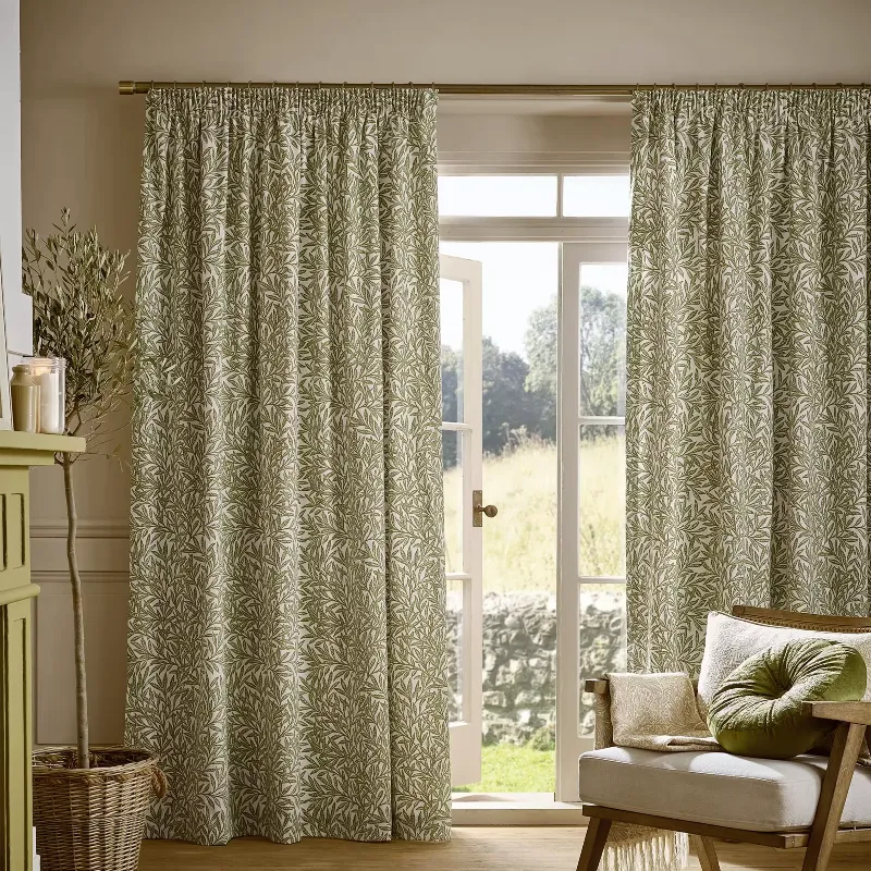 Original Willow Pencil Pleat Green Curtains