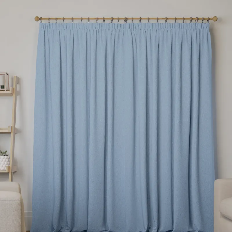 Pencil Pleat Blackout Thermal Blue Curtains
