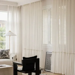 Ruffled Hem Cream Sheer Curtains