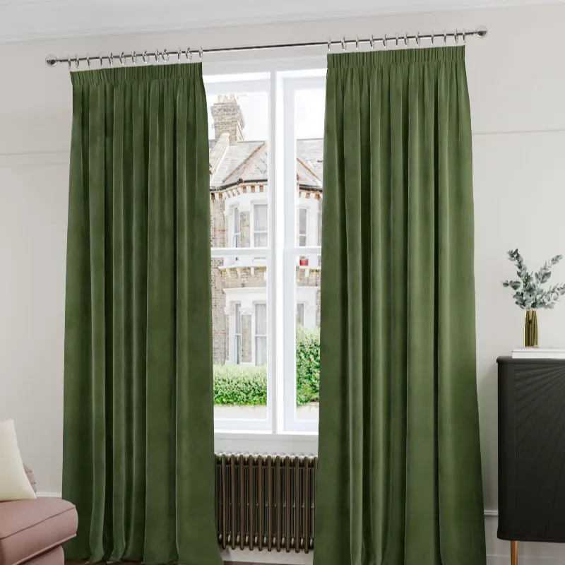 Velvet Green Pencil Pleat Curtains