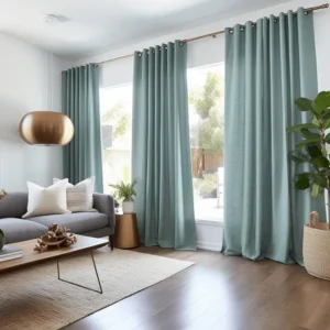 Aquamarine Blue Grommet Linen Curtain