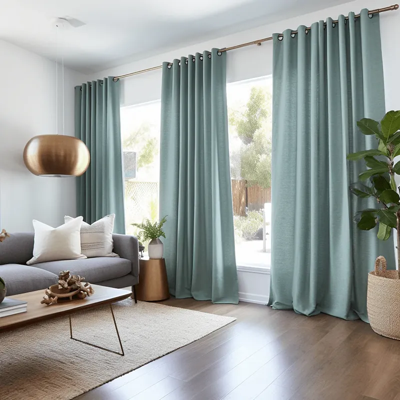 Aquamarine Blue Grommet Linen Curtain