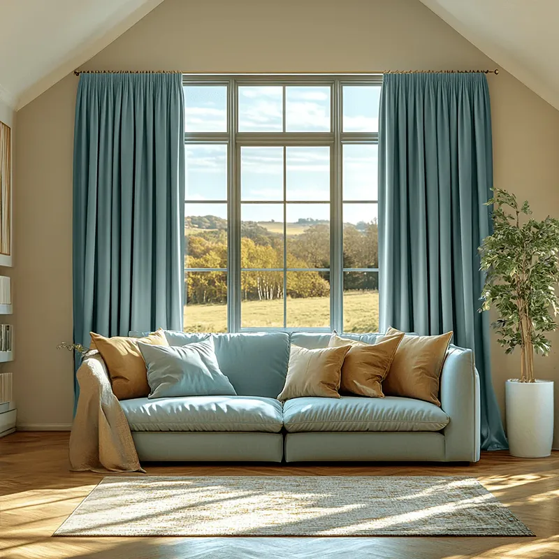 Aquamarine Light Blue Pencil Pleat Curtain