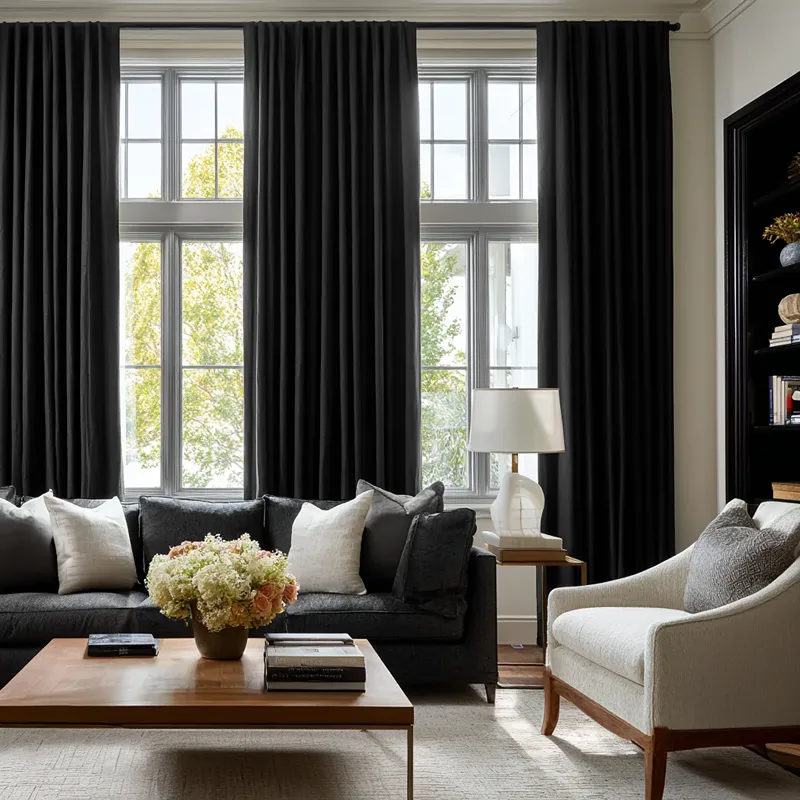 Black Linen Back Tab Curtain