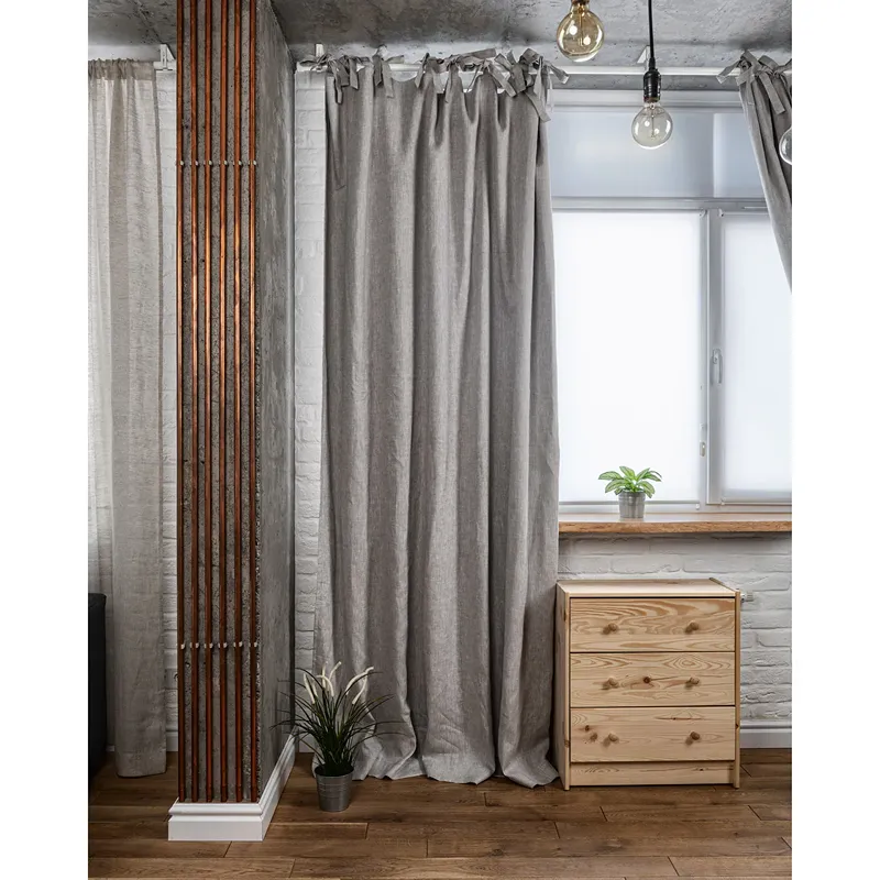 Linen Top Tie Curtains Panel with Blackout Lining