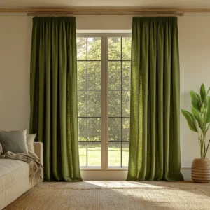 Moss Earthy Green Pencil Pleat Curtain