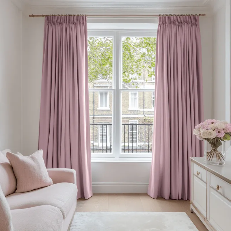 Natural Dusty Rose Pencil Pleat Curtain