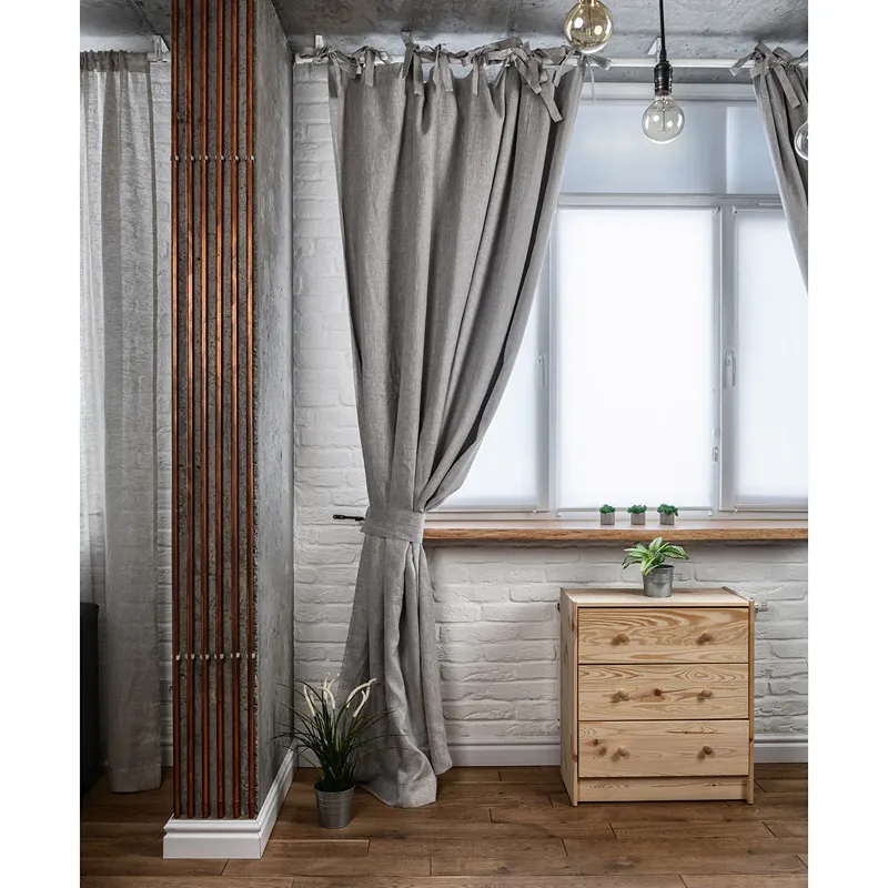 Natural Linen Oatmeal Grey Curtain