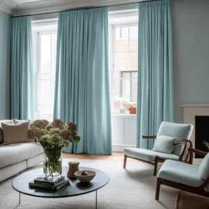 Aquamarine Light Blue Pencil Pleat Curtain
