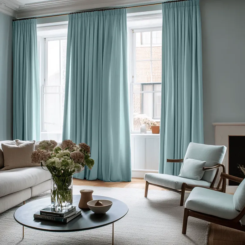 Aquamarine Light Blue Pencil Pleat Curtain