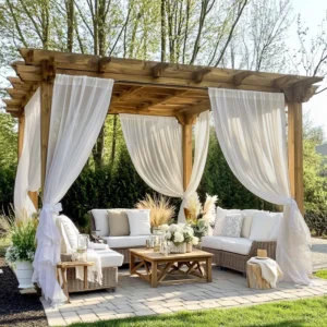 Sheer Linen Outdoor Pergola Curtains