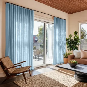 Sky Blue Patio Door Linen Curtain