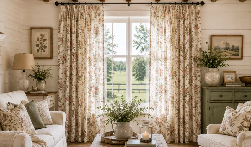 Floral Print Curtains for Cottage Farmhouse Interiors 