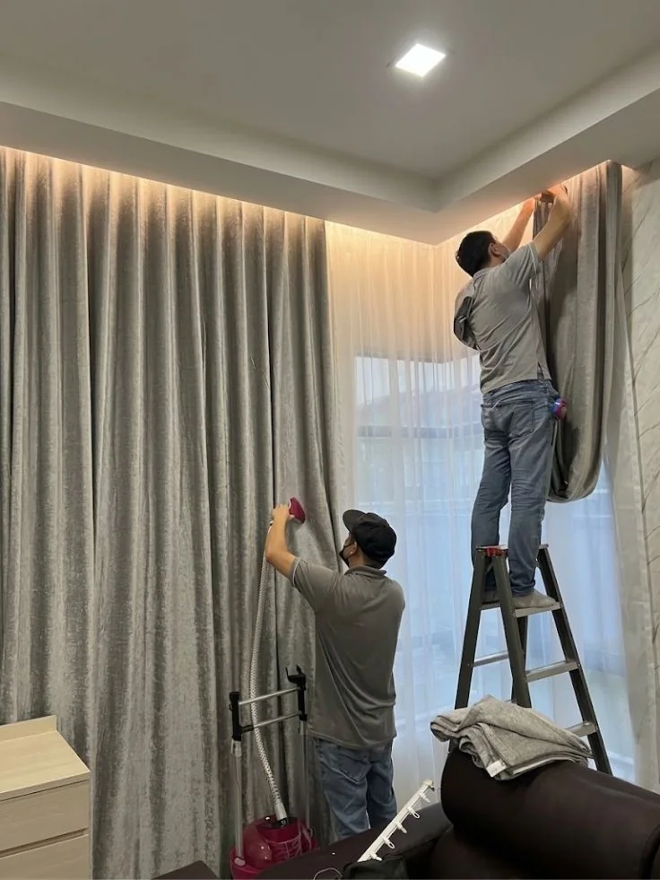 Professional curtain installation service in modern home