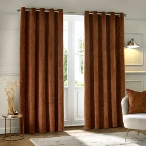 Copper Fully Lined Velvet Eyelet Curtains