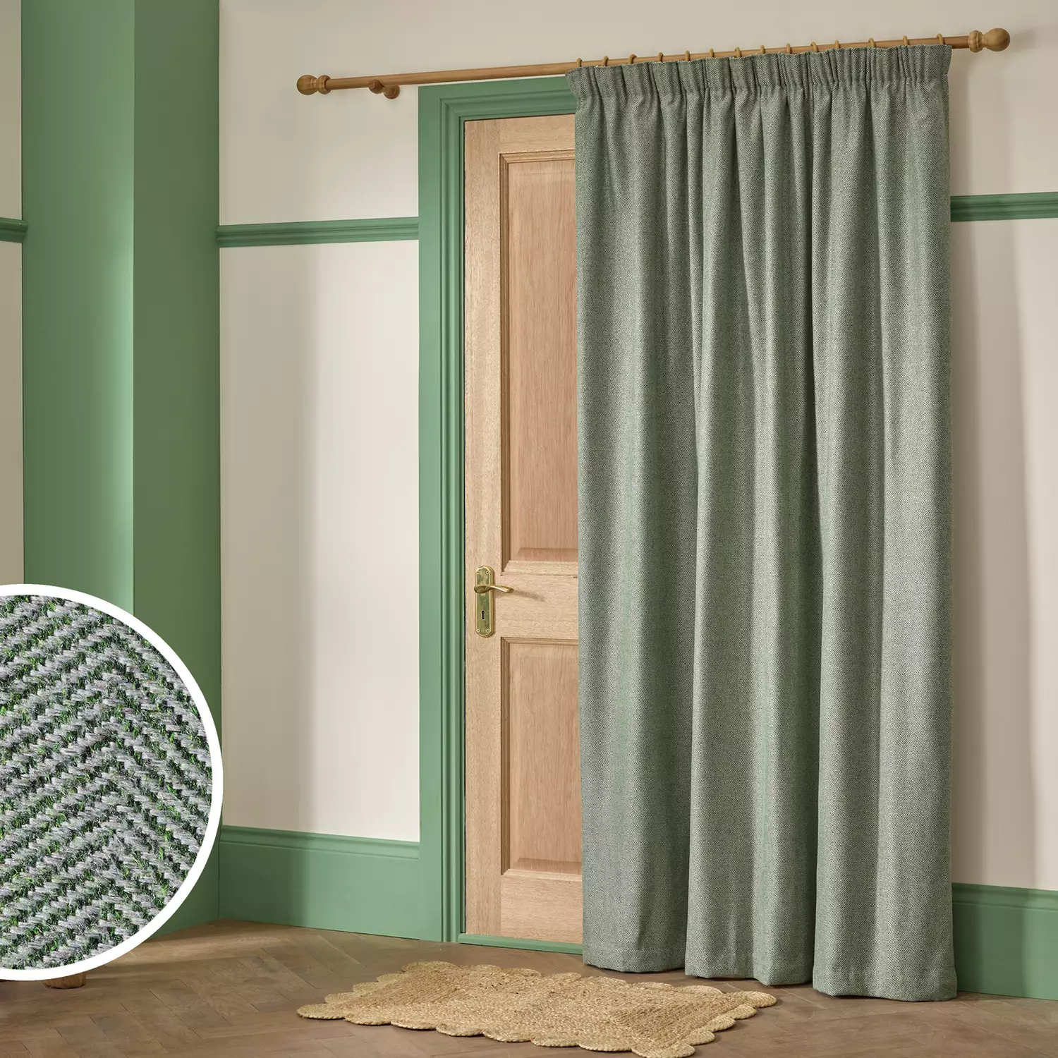 Thermal Herringbone Pencil Pleat Door Curtain